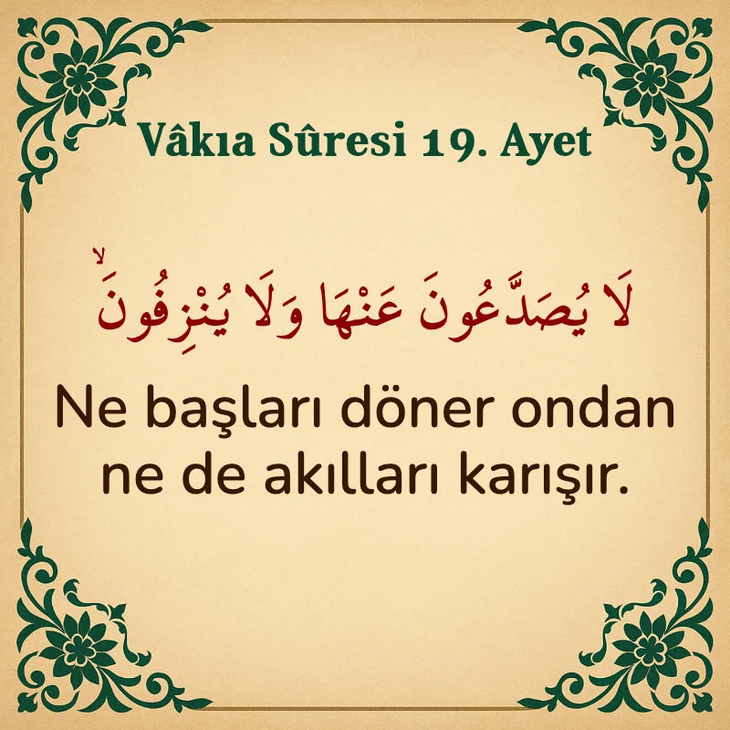 Vakıa Suresi 19. Ayet Arapça ve Türkçe meali