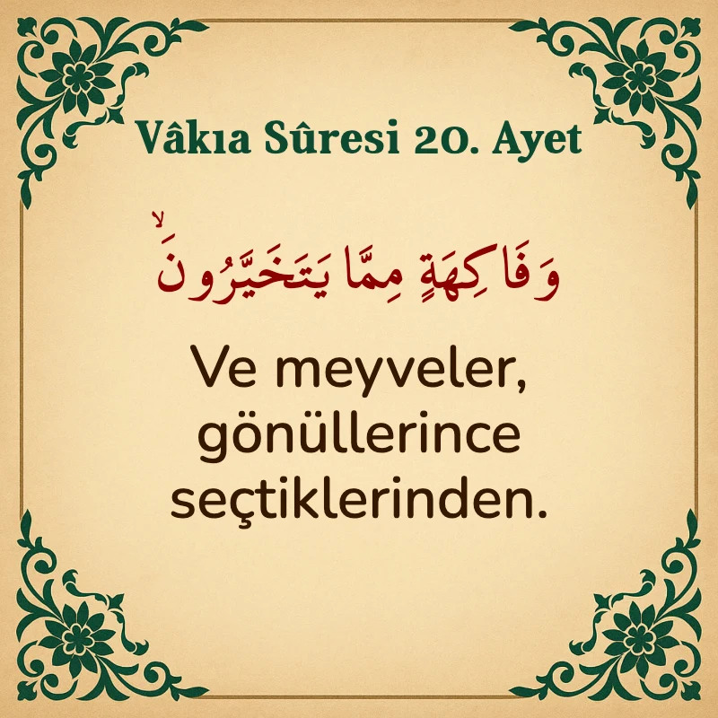 Vakıa Suresi 20. Ayet Arapça ve Türkçe meali
