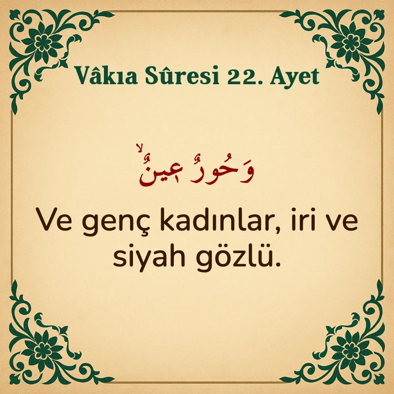 Vakıa Suresi 22. Ayet Arapça ve Türkçe meali