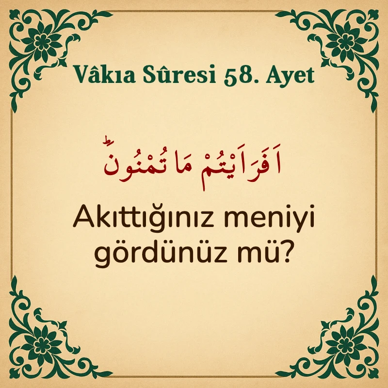 Vakıa Suresi 58. Ayet Arapça ve Türkçe meali