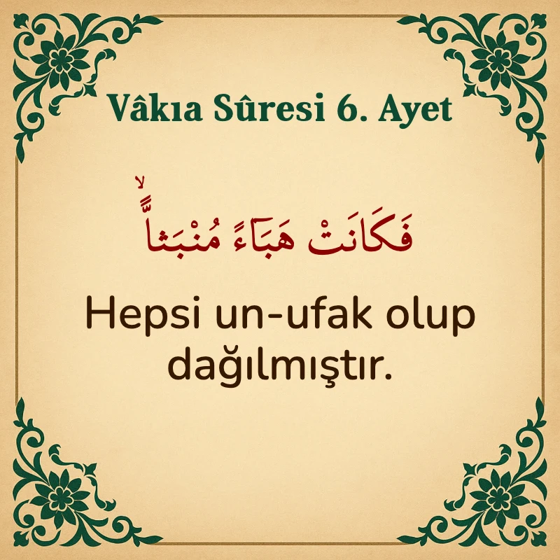 Vakıa Suresi 6. Ayet Arapça ve Türkçe meali