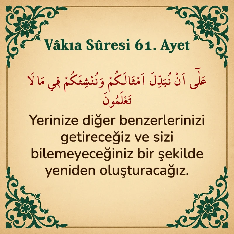 Vakıa Suresi 61. Ayet Arapça ve Türkçe meali