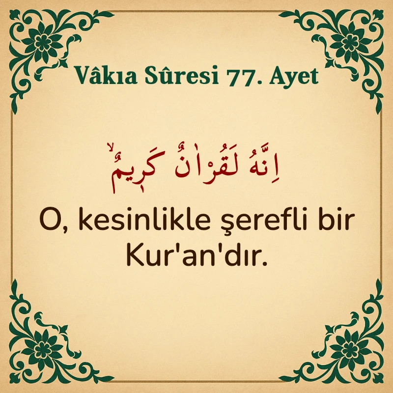 Vakıa Suresi 77. Ayet Arapça ve Türkçe meali
