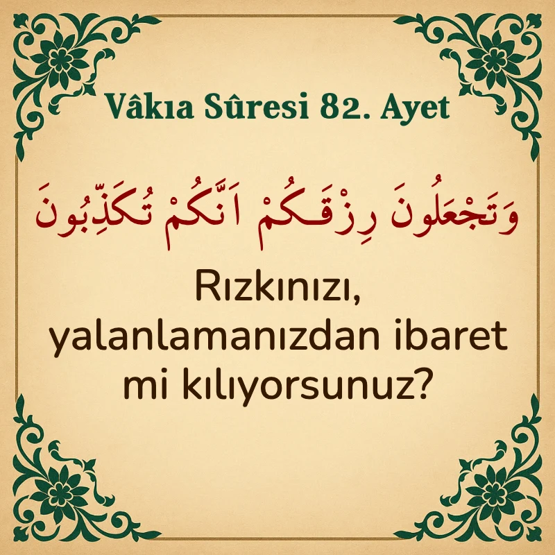 Vakıa Suresi 82. Ayet Arapça ve Türkçe meali