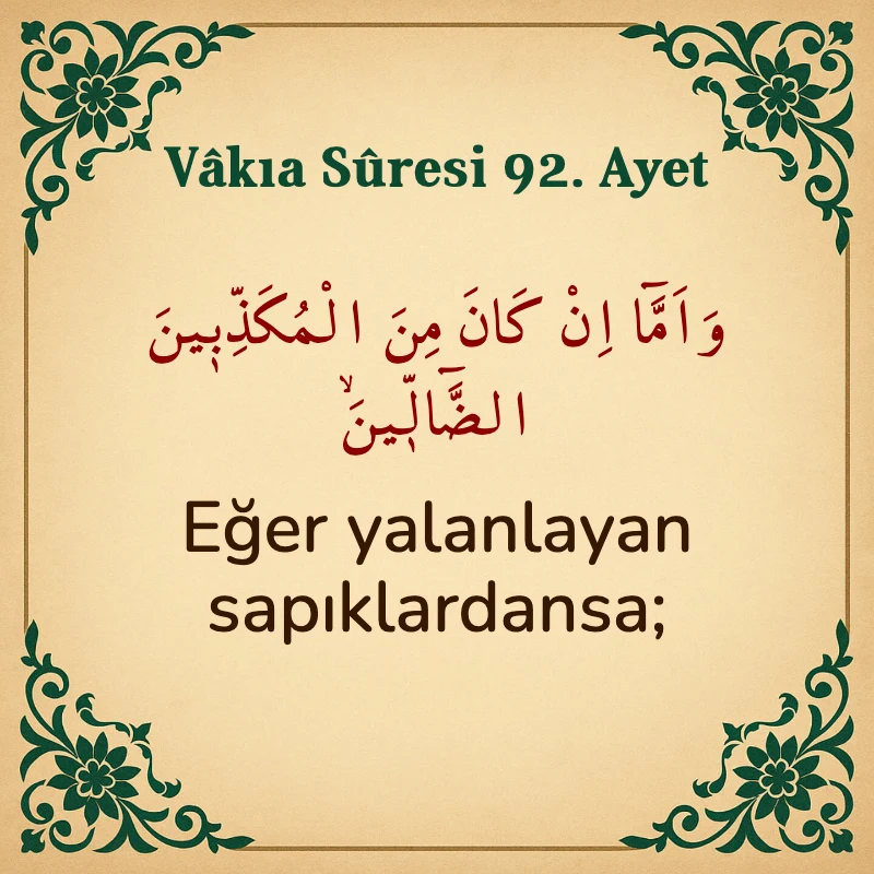 Vakıa Suresi 92. Ayet Arapça ve Türkçe meali
