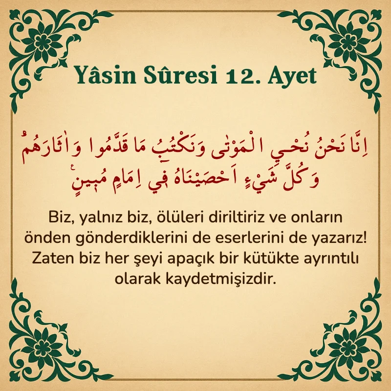 Yasin Suresi 12. Ayet Arapça ve Türkçe meali
