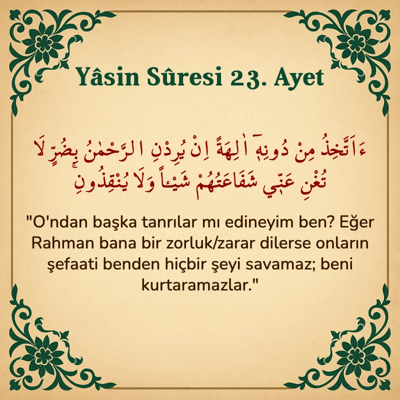 Yasin Suresi 23. Ayet Arapça ve Türkçe meali