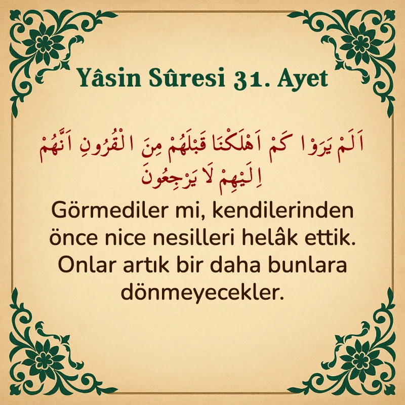 Yasin Suresi 31. Ayet Arapça ve Türkçe meali