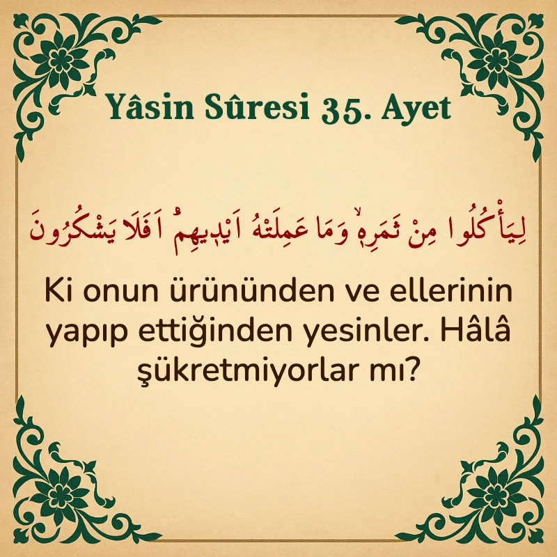 Yasin Suresi 35. Ayet Arapça ve Türkçe meali
