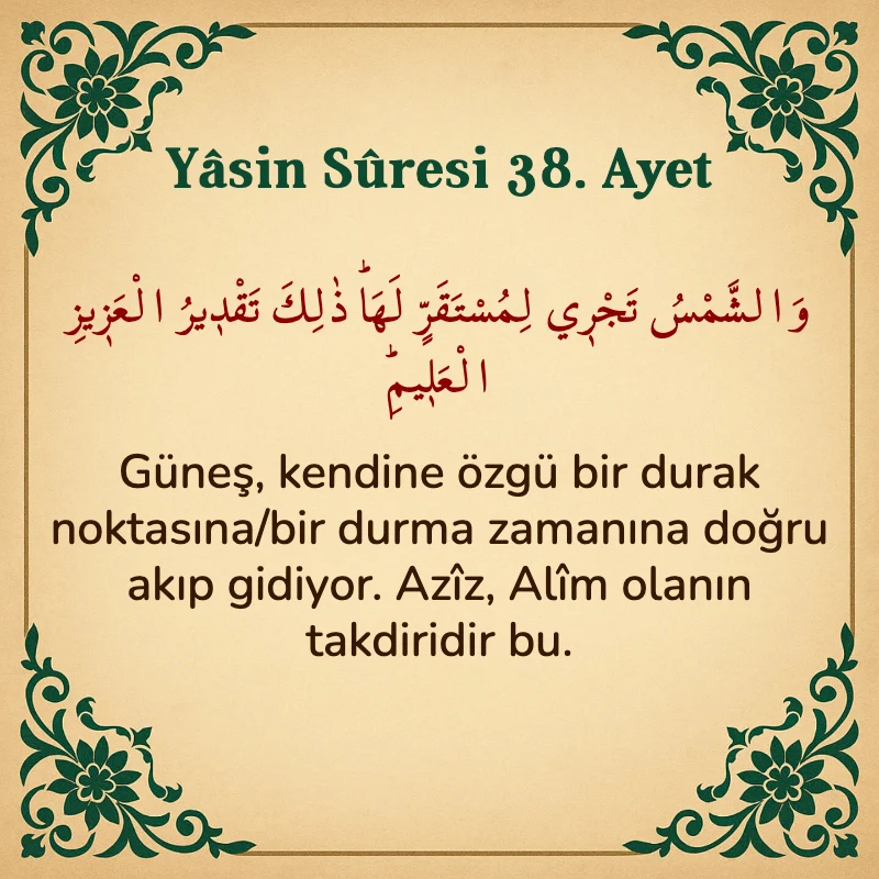 Yasin Suresi 38. Ayet Arapça ve Türkçe meali