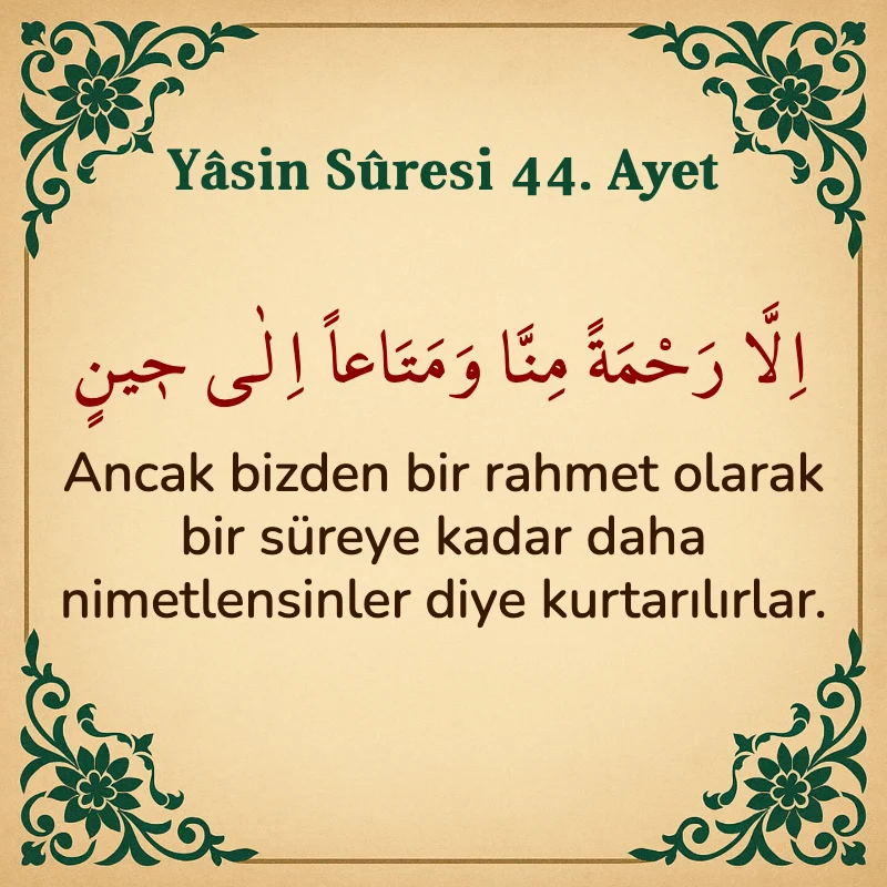 Yasin Suresi 44. Ayet Arapça ve Türkçe meali