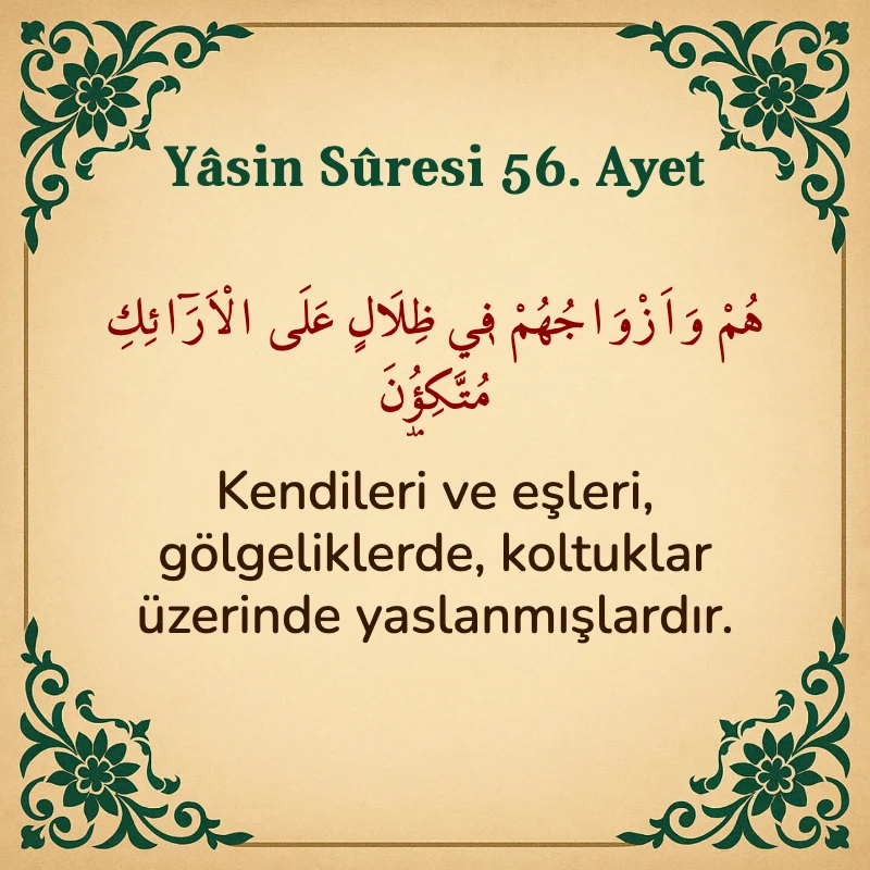 Yasin Suresi 56. Ayet Arapça ve Türkçe meali
