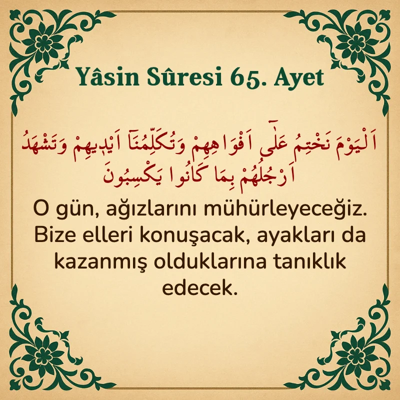 Yasin Suresi 65. Ayet Arapça ve Türkçe meali