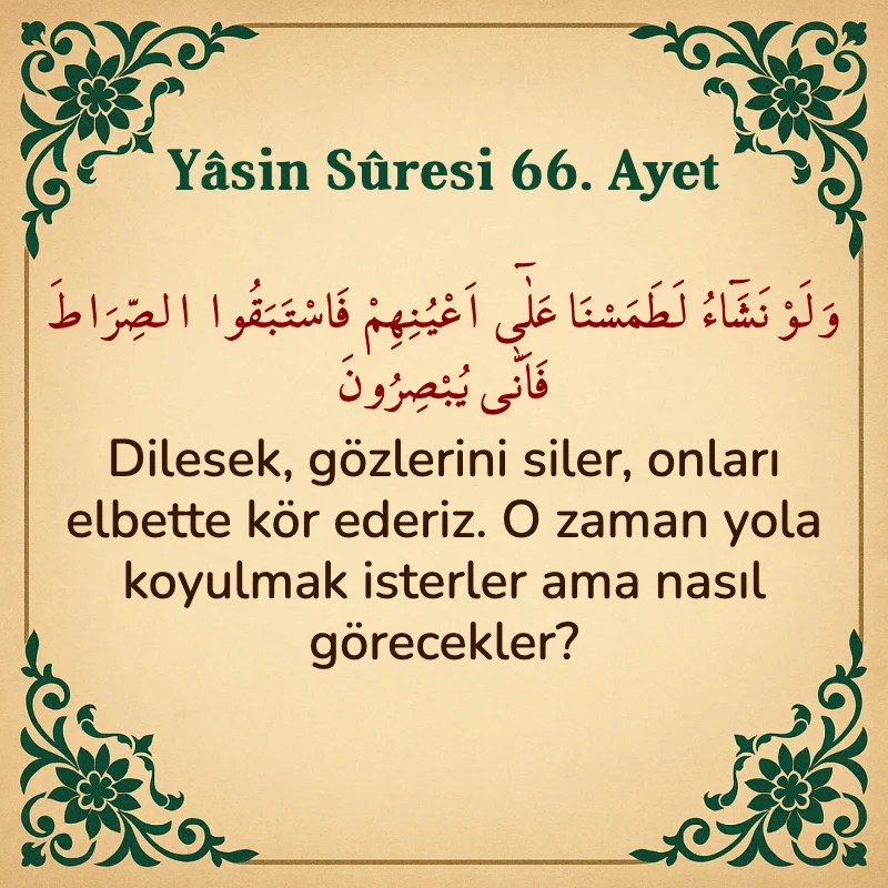 Yasin Suresi 66. Ayet Arapça ve Türkçe meali