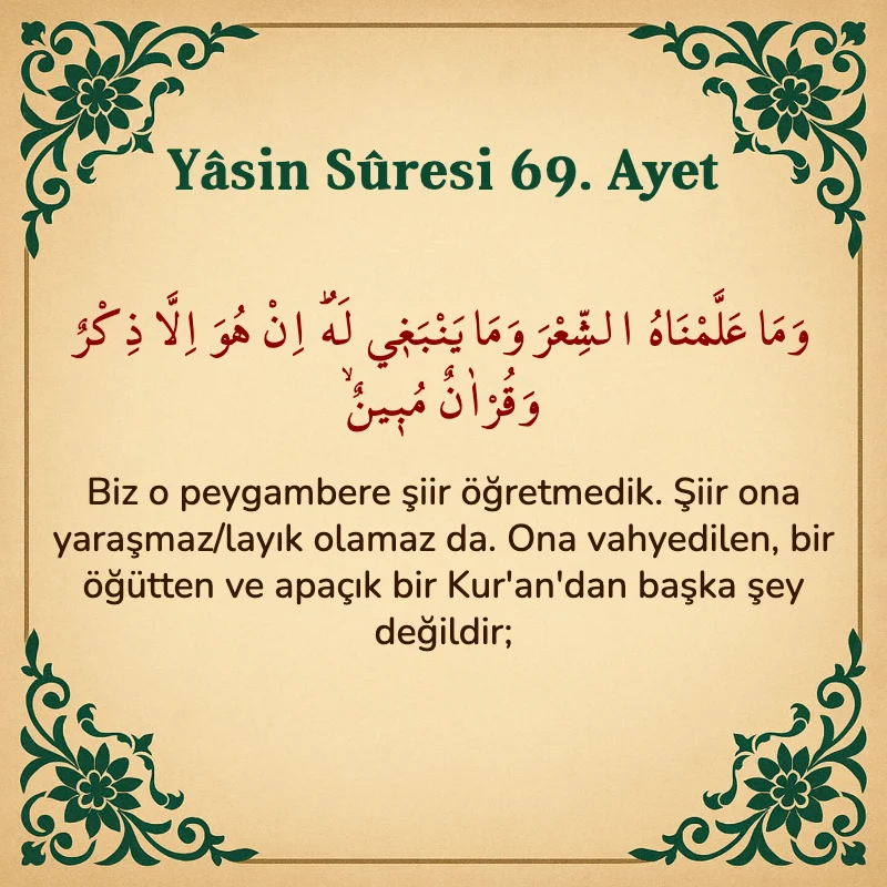 Yasin Suresi 69. Ayet Arapça ve Türkçe meali