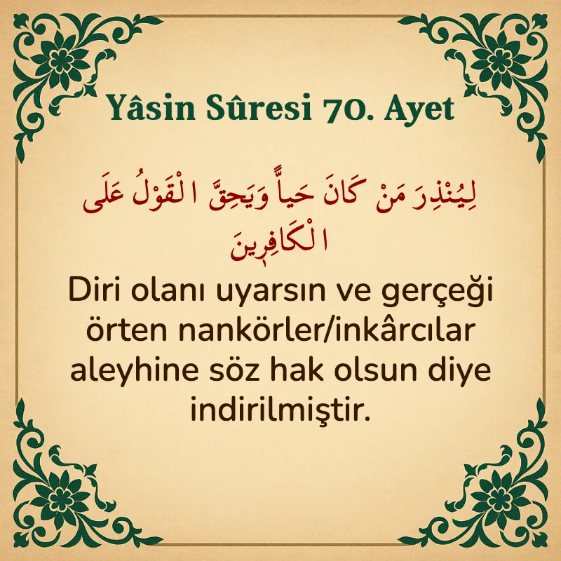 Yasin Suresi 70. Ayet Arapça ve Türkçe meali