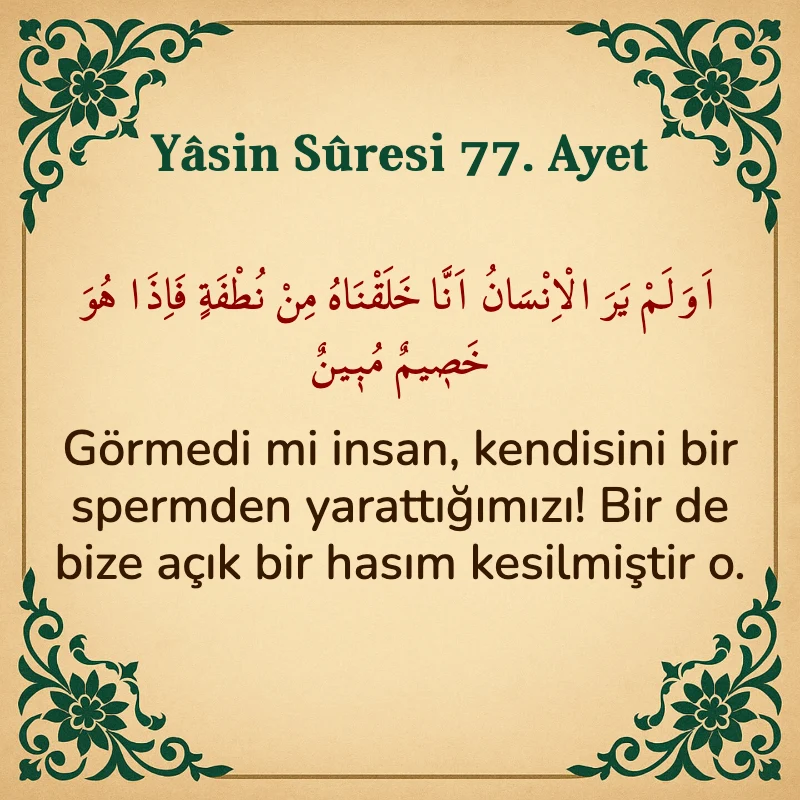 Yasin Suresi 77. Ayet Arapça ve Türkçe meali