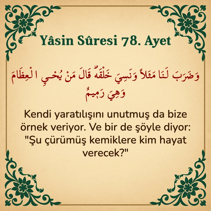 Yasin Suresi 78. Ayet Arapça ve Türkçe meali