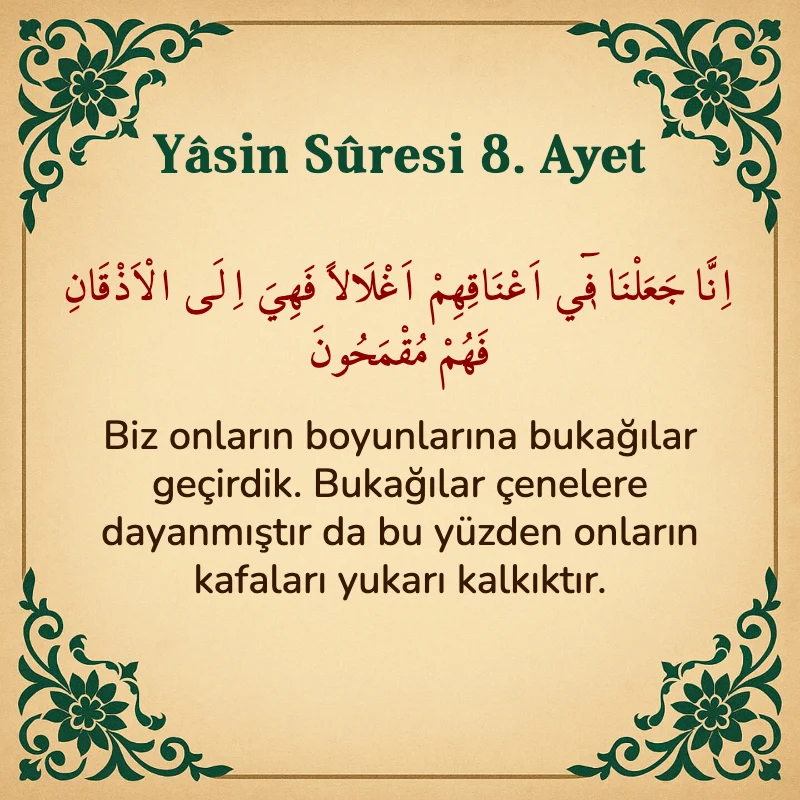 Yasin Suresi 8. Ayet Arapça ve Türkçe meali