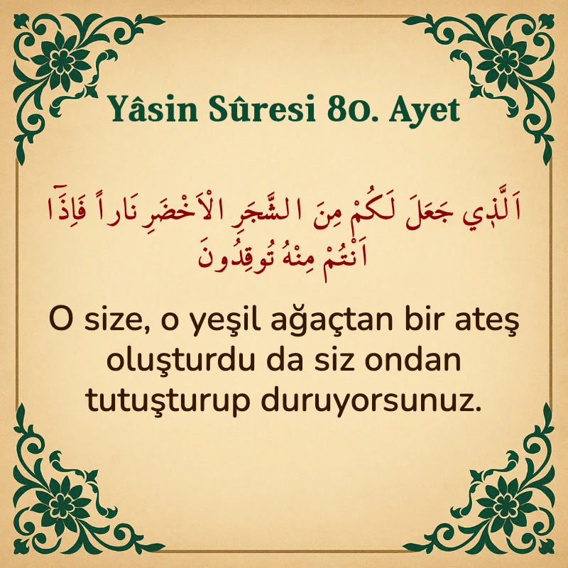 Yasin Suresi 80. Ayet Arapça ve Türkçe meali