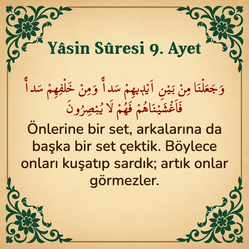 Yasin Suresi 9. Ayet Arapça ve Türkçe meali