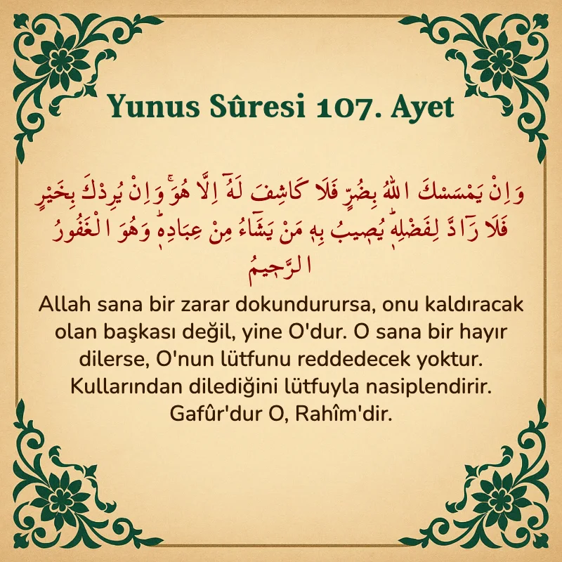 Yûnus Sûresi 107. Ayet Arapça ve Türkçe meali