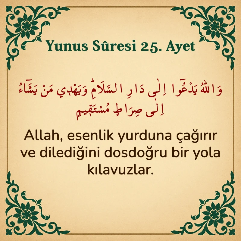 Yûnus Sûresi 25. Ayet Arapça ve Türkçe meali