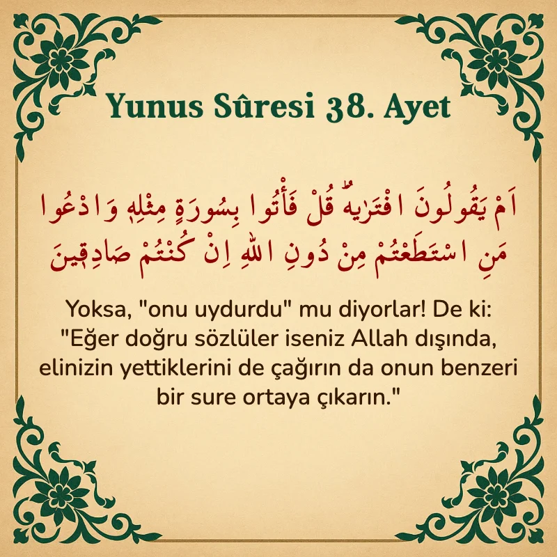 Yûnus Sûresi 38. Ayet Arapça ve Türkçe meali