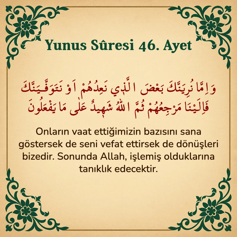 Yûnus Sûresi 46. Ayet Arapça ve Türkçe meali