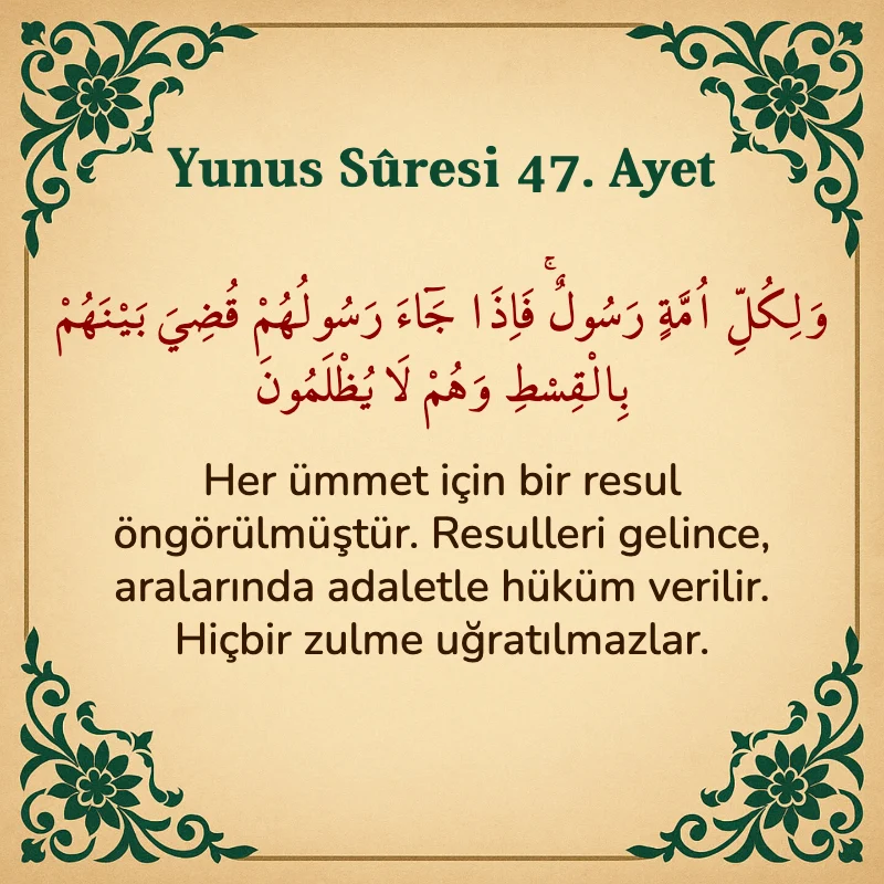Yûnus Sûresi 47. Ayet Arapça ve Türkçe meali