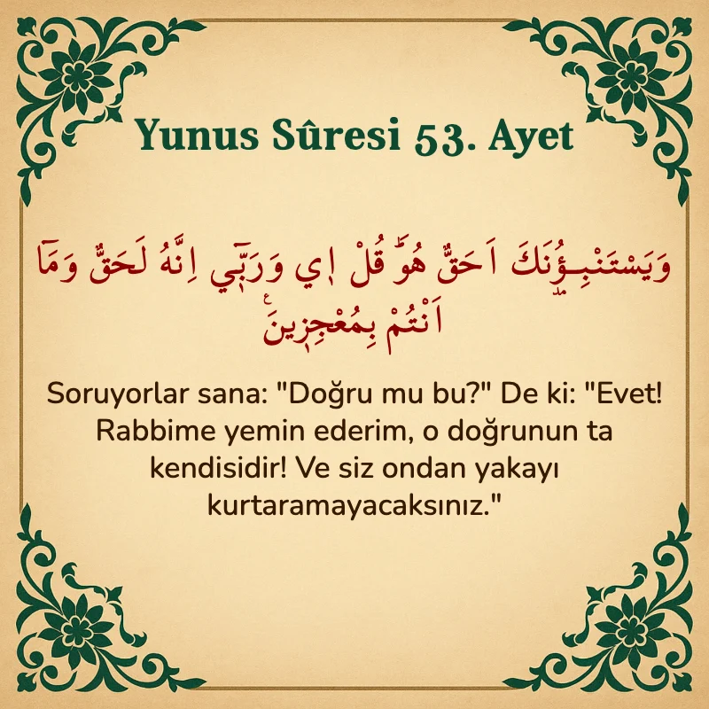 Yûnus Sûresi 53. Ayet Arapça ve Türkçe meali
