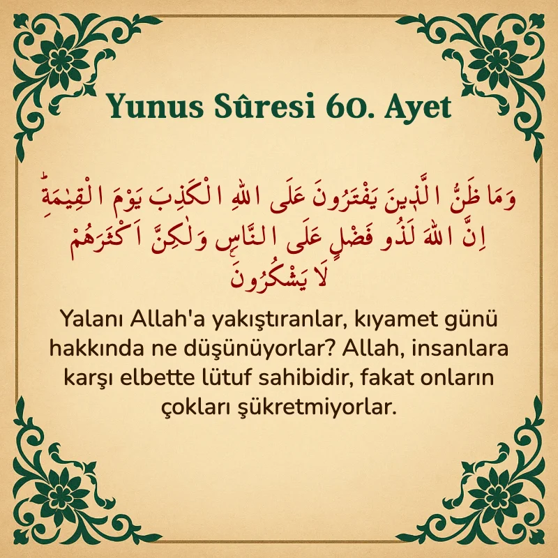 Yûnus Sûresi 60. Ayet Arapça ve Türkçe meali