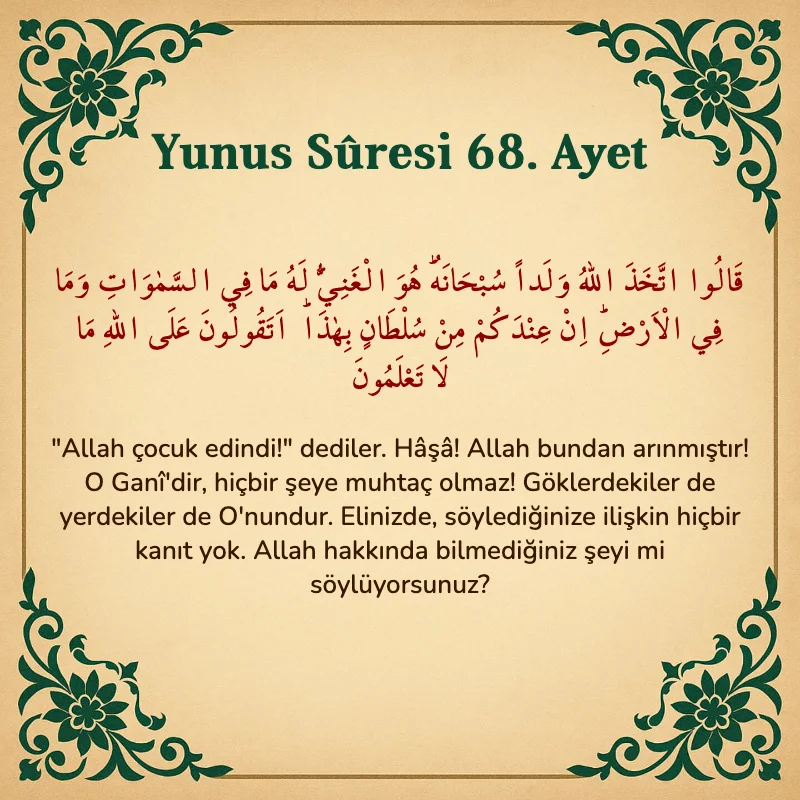 Yûnus Sûresi 68. Ayet Arapça ve Türkçe meali