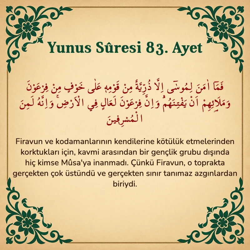Yûnus Sûresi 83. Ayet Arapça ve Türkçe meali