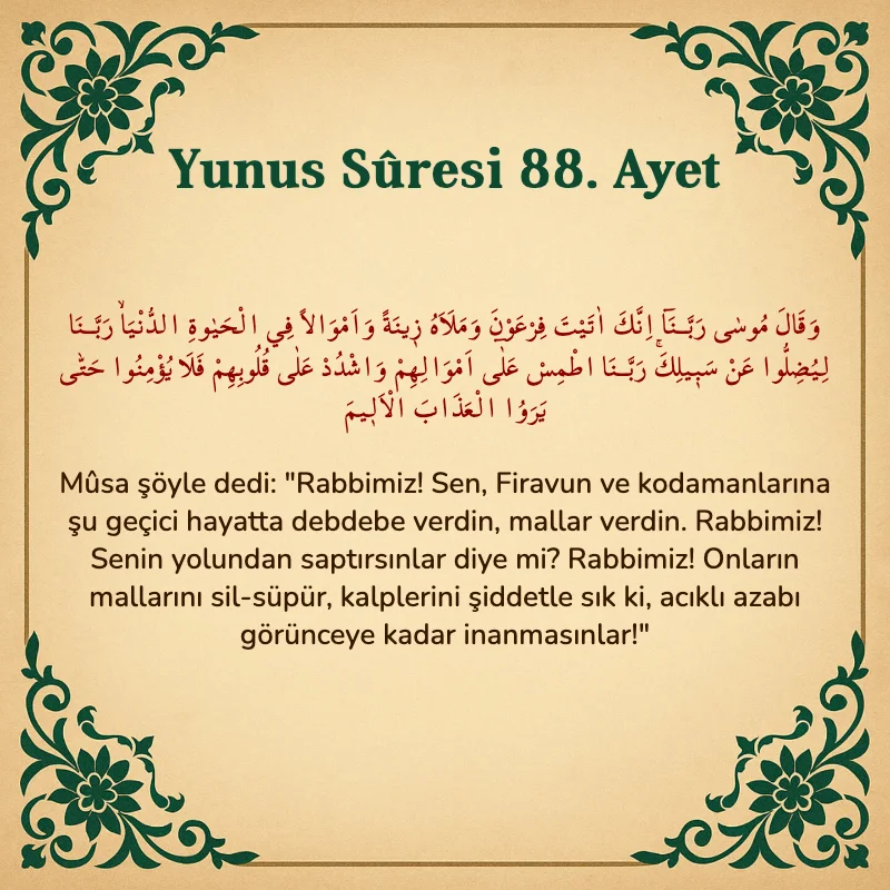 Yûnus Sûresi 88. Ayet Arapça ve Türkçe meali