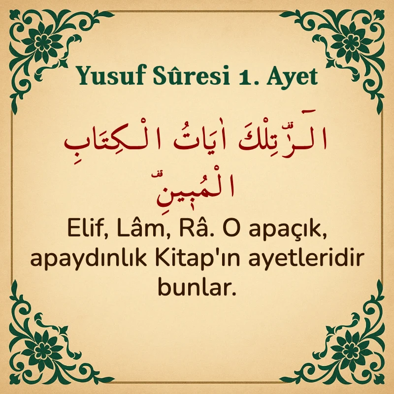 Yusuf Sûresi 1. Ayet Arapça ve Türkçe meali