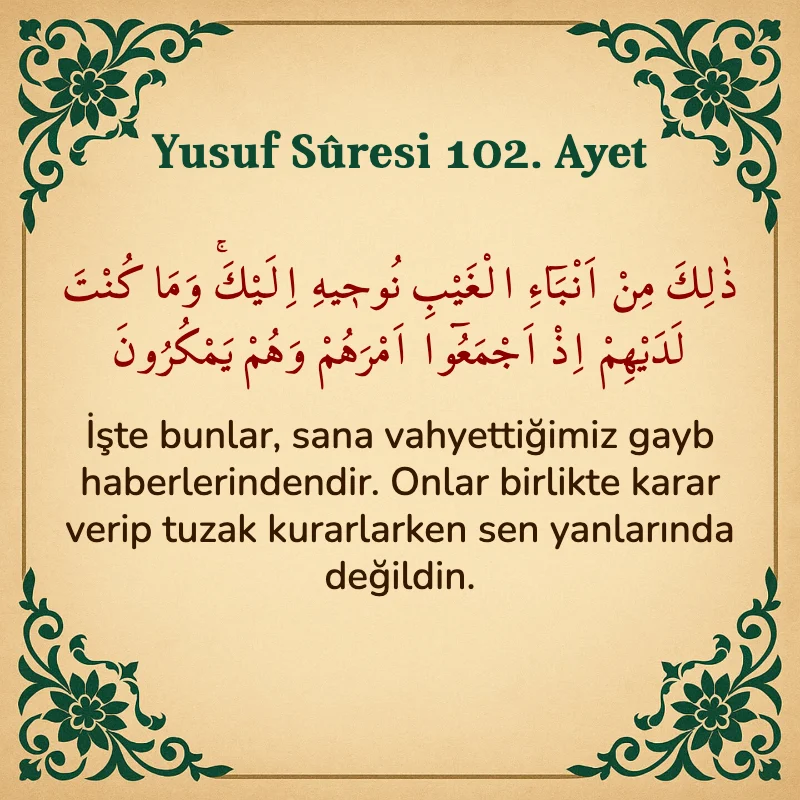 Yusuf Sûresi 102. Ayet Arapça ve Türkçe meali