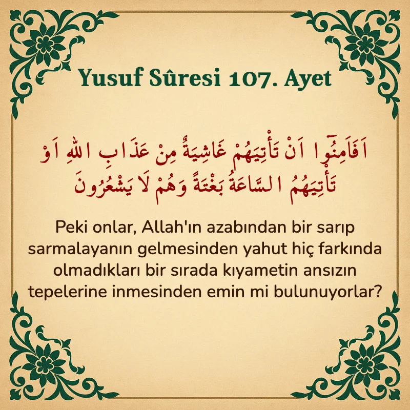 Yusuf Sûresi 107. Ayet Arapça ve Türkçe meali