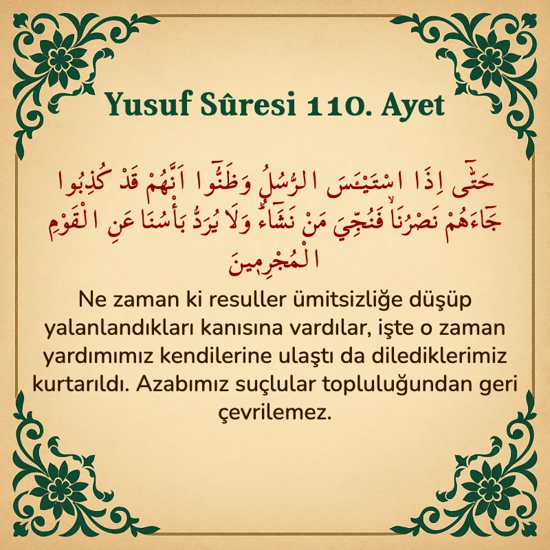 Yusuf Sûresi 110. Ayet Arapça ve Türkçe meali