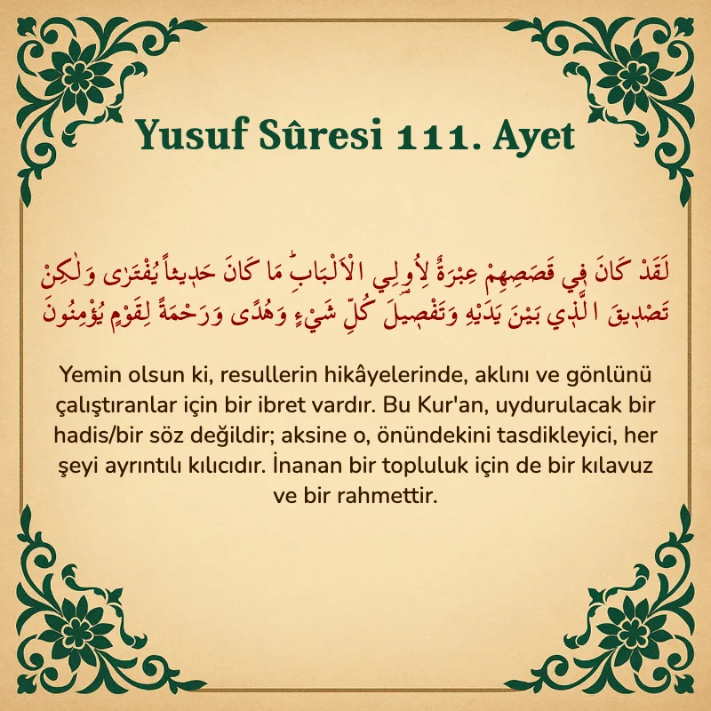 Yusuf Sûresi 111. Ayet Arapça ve Türkçe meali