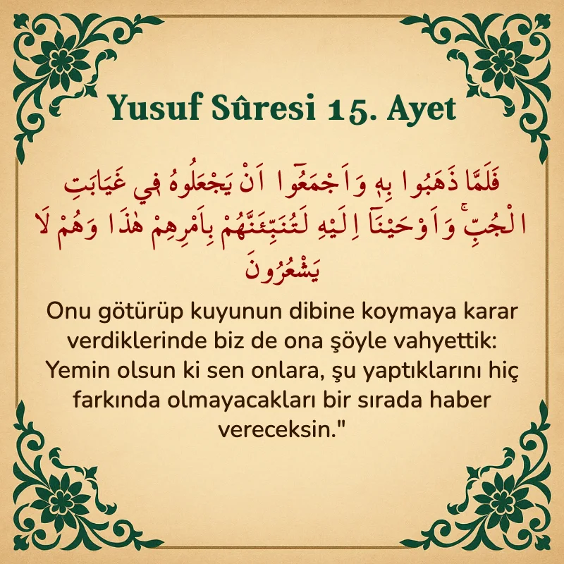 Yusuf Sûresi 15. Ayet Arapça ve Türkçe meali