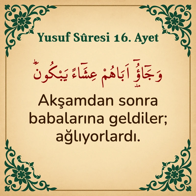 Yusuf Sûresi 16. Ayet Arapça ve Türkçe meali