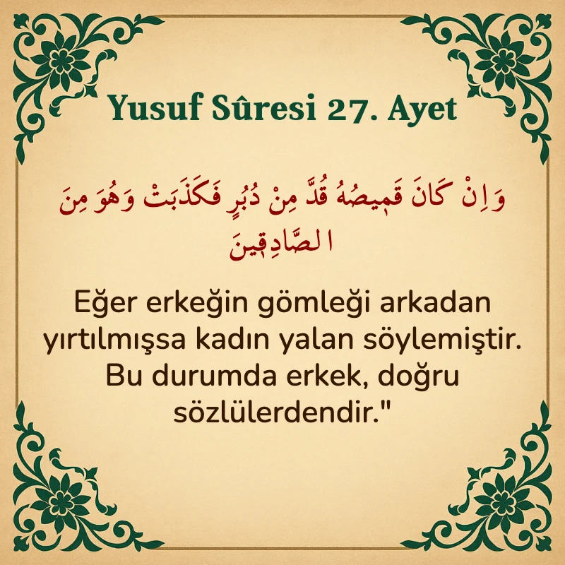 Yusuf Sûresi 27. Ayet Arapça ve Türkçe meali
