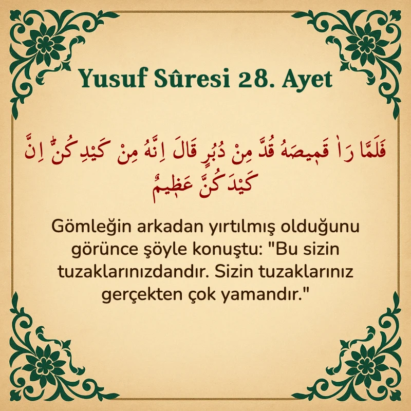 Yusuf Sûresi 28. Ayet Arapça ve Türkçe meali