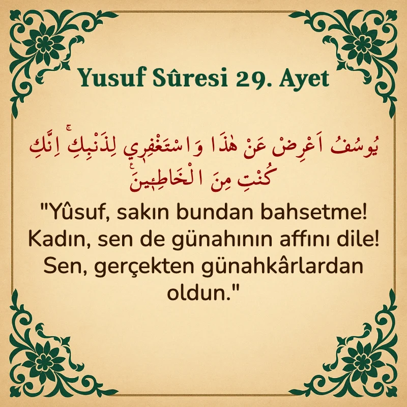 Yusuf Sûresi 29. Ayet Arapça ve Türkçe meali