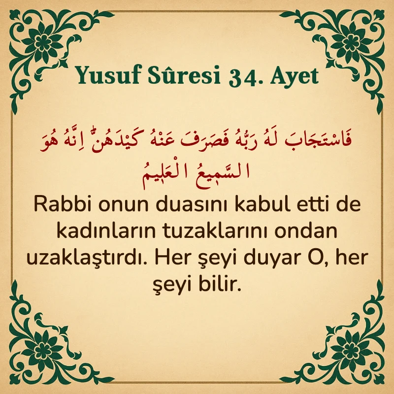Yusuf Sûresi 34. Ayet Arapça ve Türkçe meali