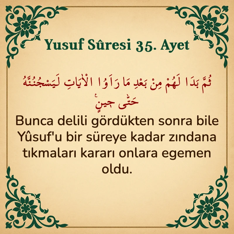 Yusuf Sûresi 35. Ayet Arapça ve Türkçe meali