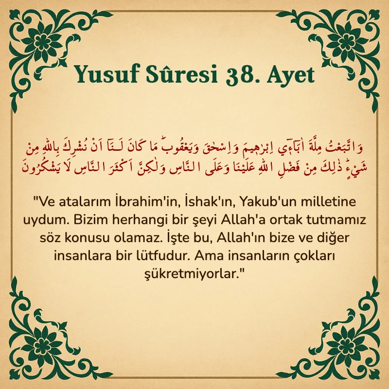 Yusuf Sûresi 38. Ayet Arapça ve Türkçe meali