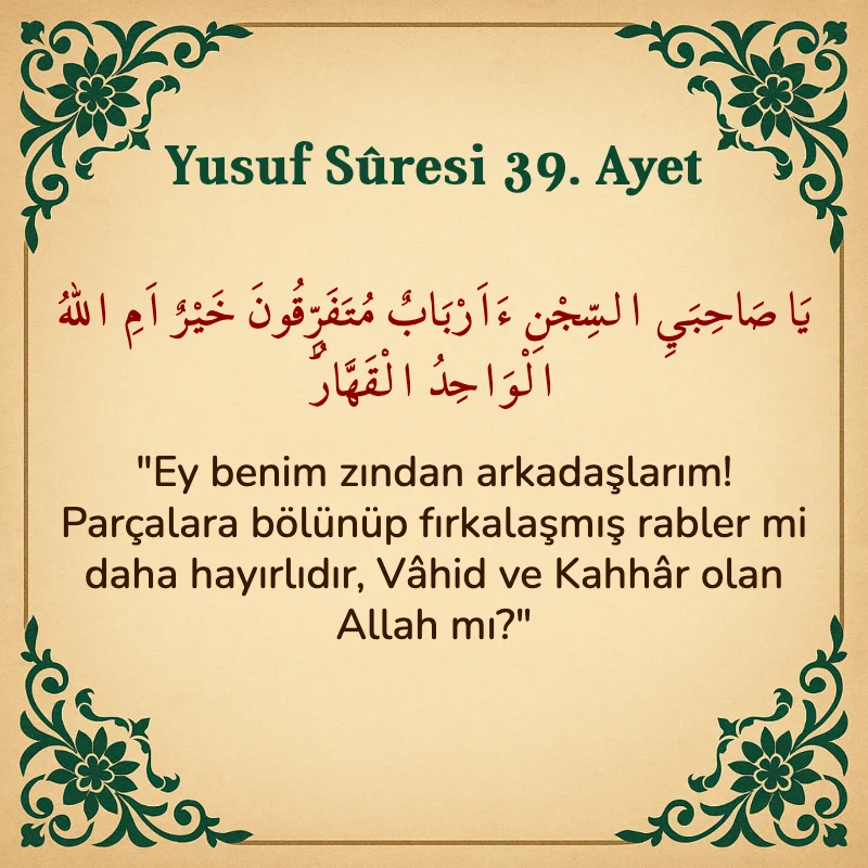 Yusuf Sûresi 39. Ayet Arapça ve Türkçe meali