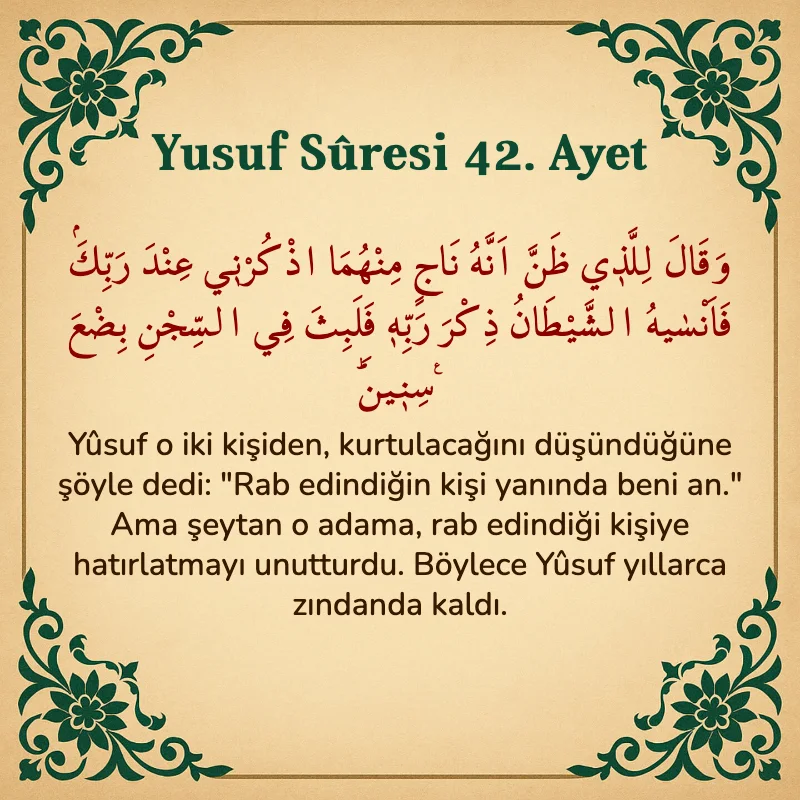 Yusuf Sûresi 42. Ayet Arapça ve Türkçe meali